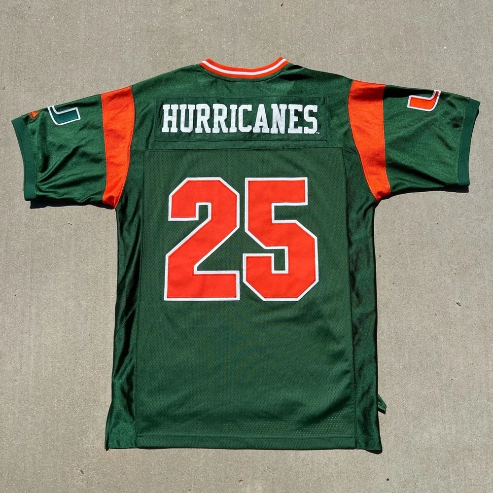 Mens vintage 90s Majestic NCAA Miami Hurricanes green and orange jersey stitched - Picture 4 of 4